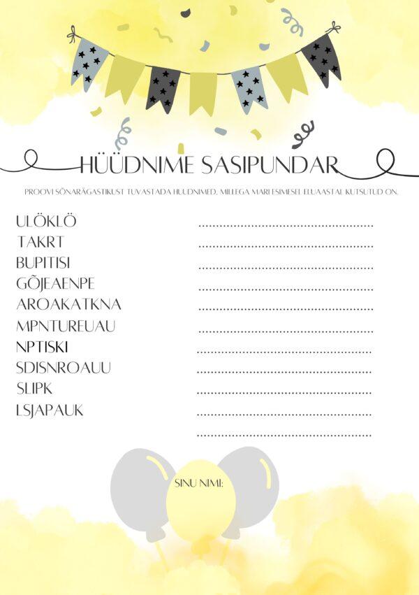 Personaalne sünnipäevamäng "Hüüdnime sasipundar" - Image 4