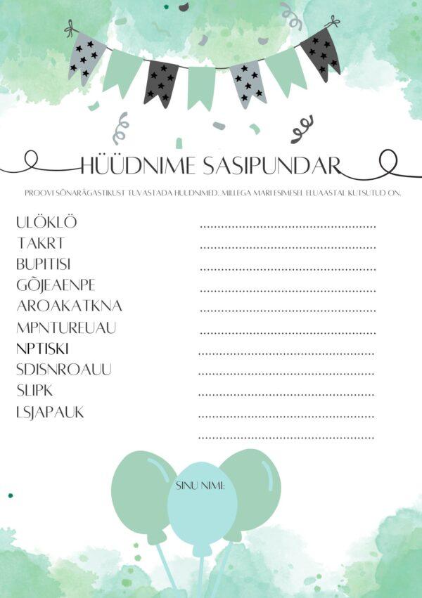 Personaalne sünnipäevamäng "Hüüdnime sasipundar" - Image 3
